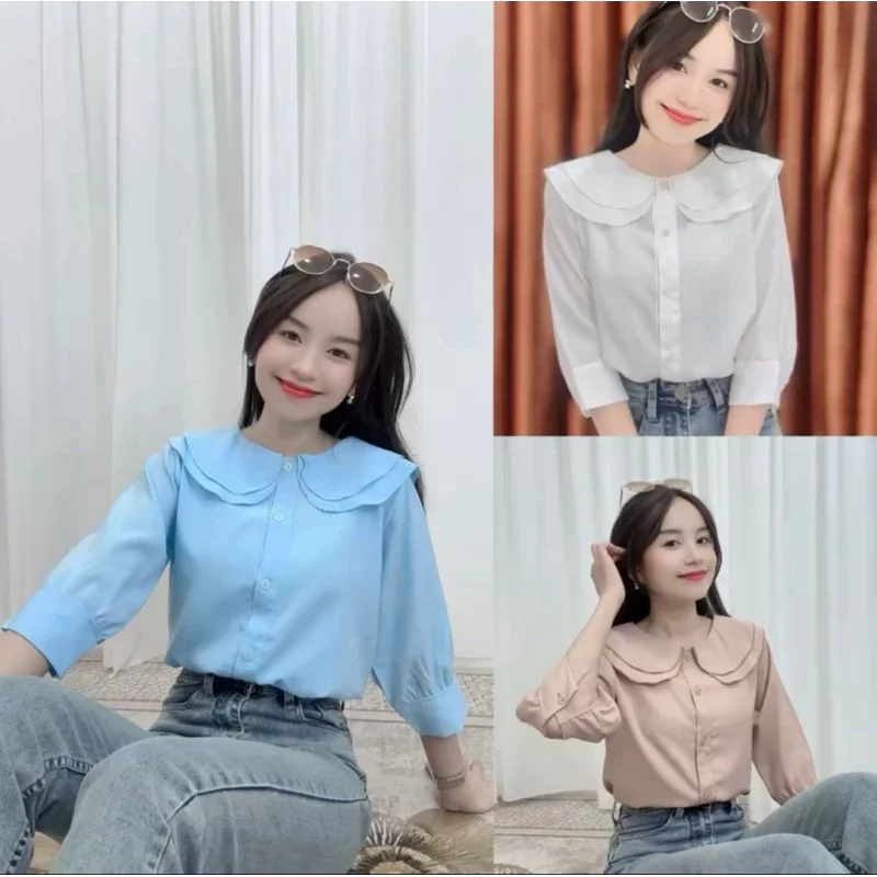 เสื้อคอระบาย แขนสามส่วน